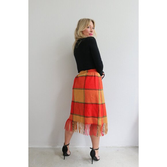 1970s Vintage Pendleton Wool & Plaid Fringe Skirt ~ Women's Extra Small XS SM - Picture 7 of 10